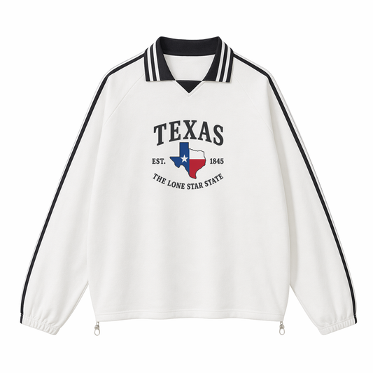 Collection 8 Texas Contrast Striped Lapel Collar Sweatshirt - White front