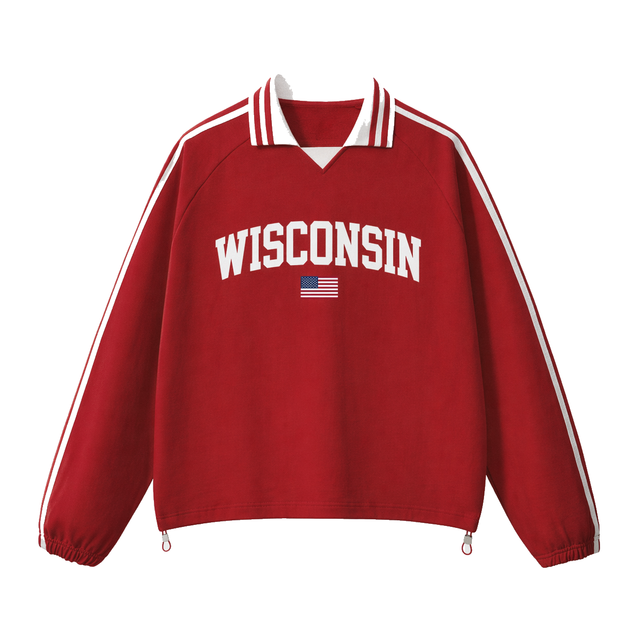 Collection 2 Wisconsin Contrast Striped Lapel Collar Sweatshirt - Red front