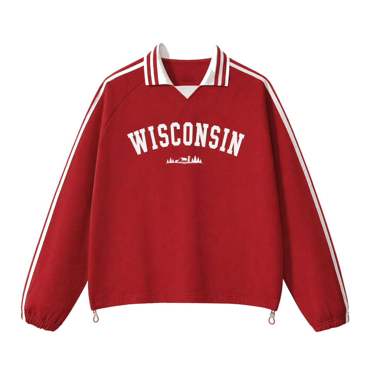 Collection 9 Wisconsin Contrast Striped Lapel Collar Sweatshirt - Red front