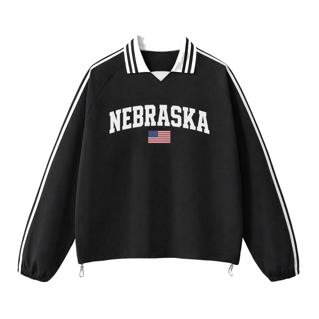 Collection 2 Nebraska Contrast Striped Lapel Collar Sweatshirt - Black front