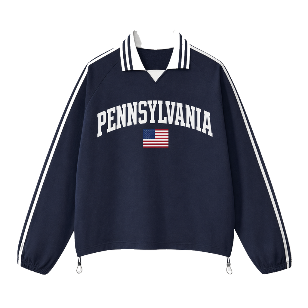 Collection 2 Pennsylvania Contrast Striped Lapel Collar Sweatshirt - Royal Blue front