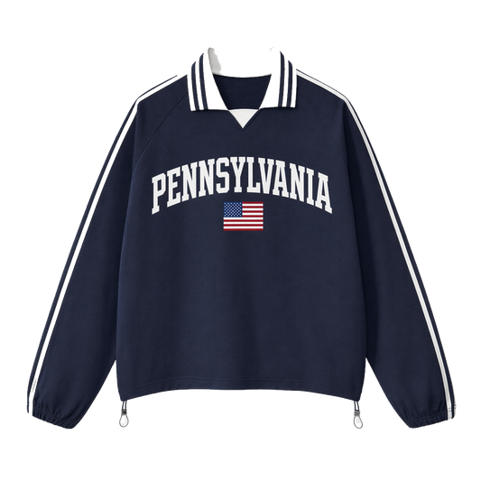 Collection 2 Pennsylvania Contrast Striped Lapel Collar Sweatshirt - Royal Blue front
