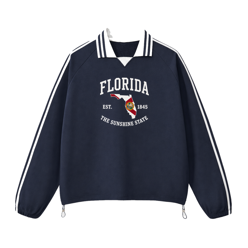 Collection 8 Florida Contrast Striped Lapel Collar Sweatshirt - Royal Blue front