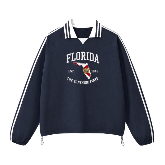 Collection 8 Florida Contrast Striped Lapel Collar Sweatshirt - Royal Blue front