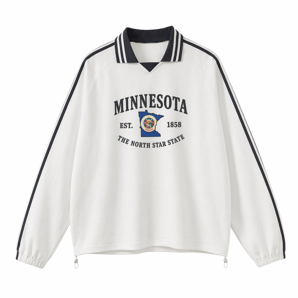 Collection 8 Minnesota Contrast Striped Lapel Collar Sweatshirt - White front