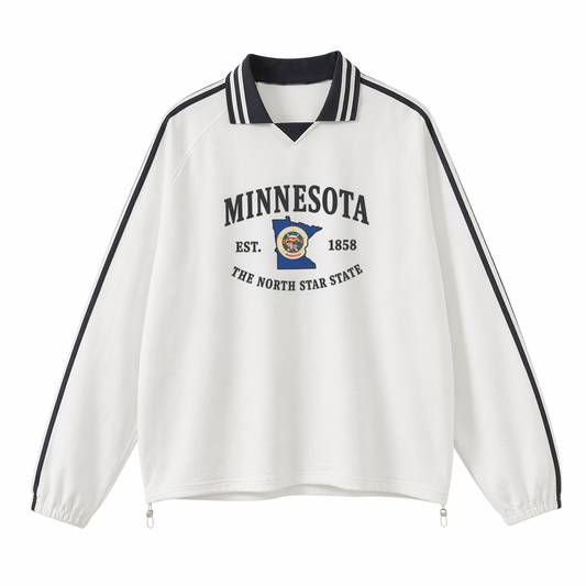Collection 8 Minnesota Contrast Striped Lapel Collar Sweatshirt - White front