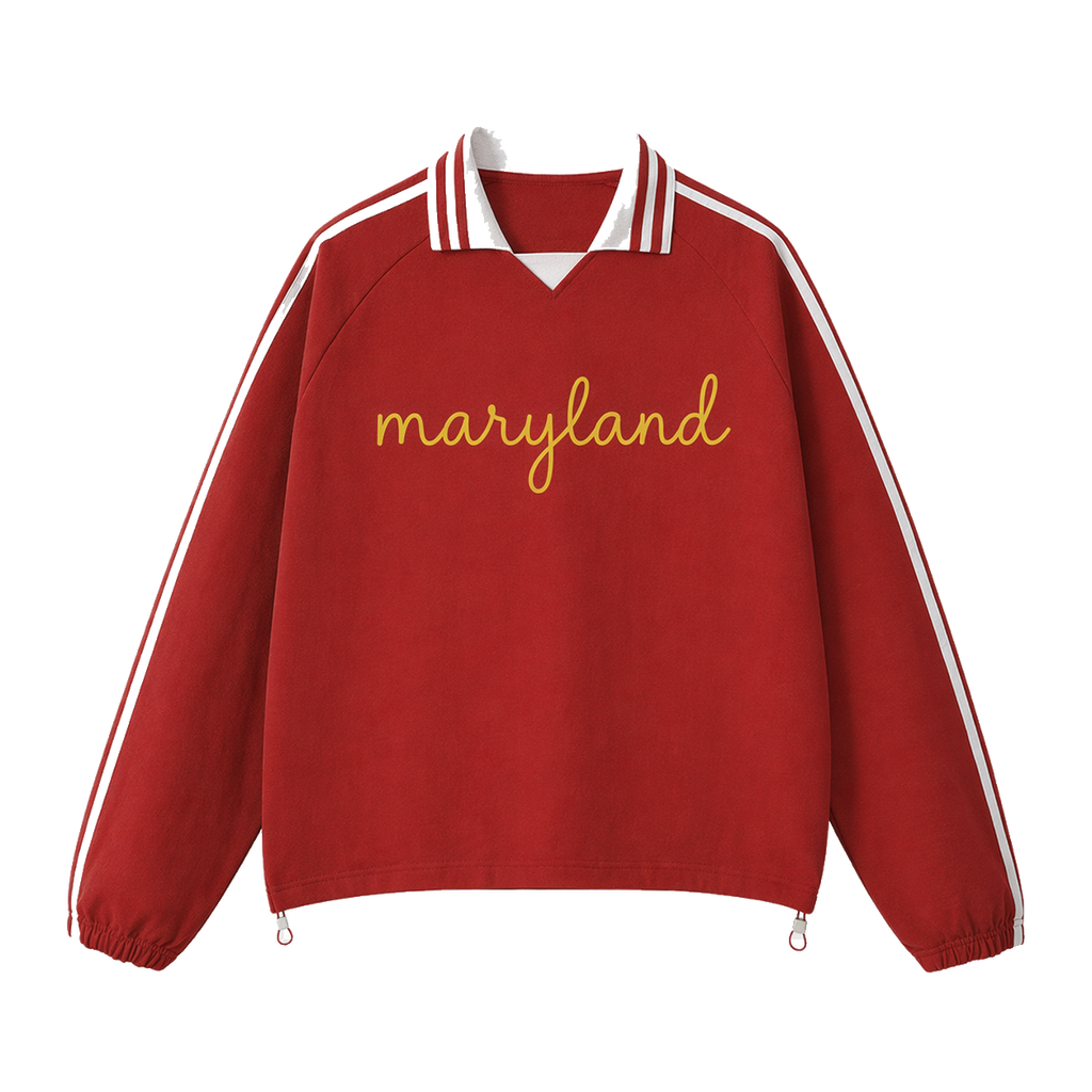 Collection 3 Maryland Contrast Striped Lapel Collar Sweatshirt - Red front