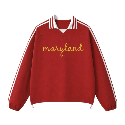 Collection 3 Maryland Contrast Striped Lapel Collar Sweatshirt - Red front