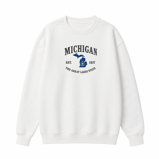 Collection 8 Michigan Essential Heavyweight Crewneck Sweatshirt - White front