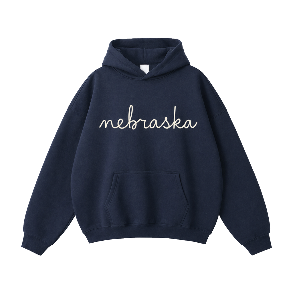 Collection 3 Nebraska Oversize Fleeced Hoodie - Navy Blue front