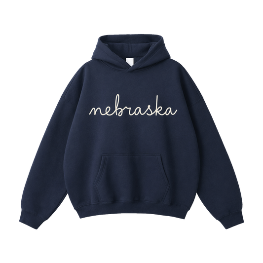 Collection 3 Nebraska Oversize Fleeced Hoodie - Navy Blue front