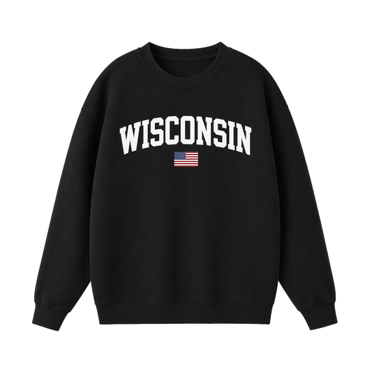 Collection 2 Wisconsin Essential Heavyweight Crewneck Sweatshirt - Black front