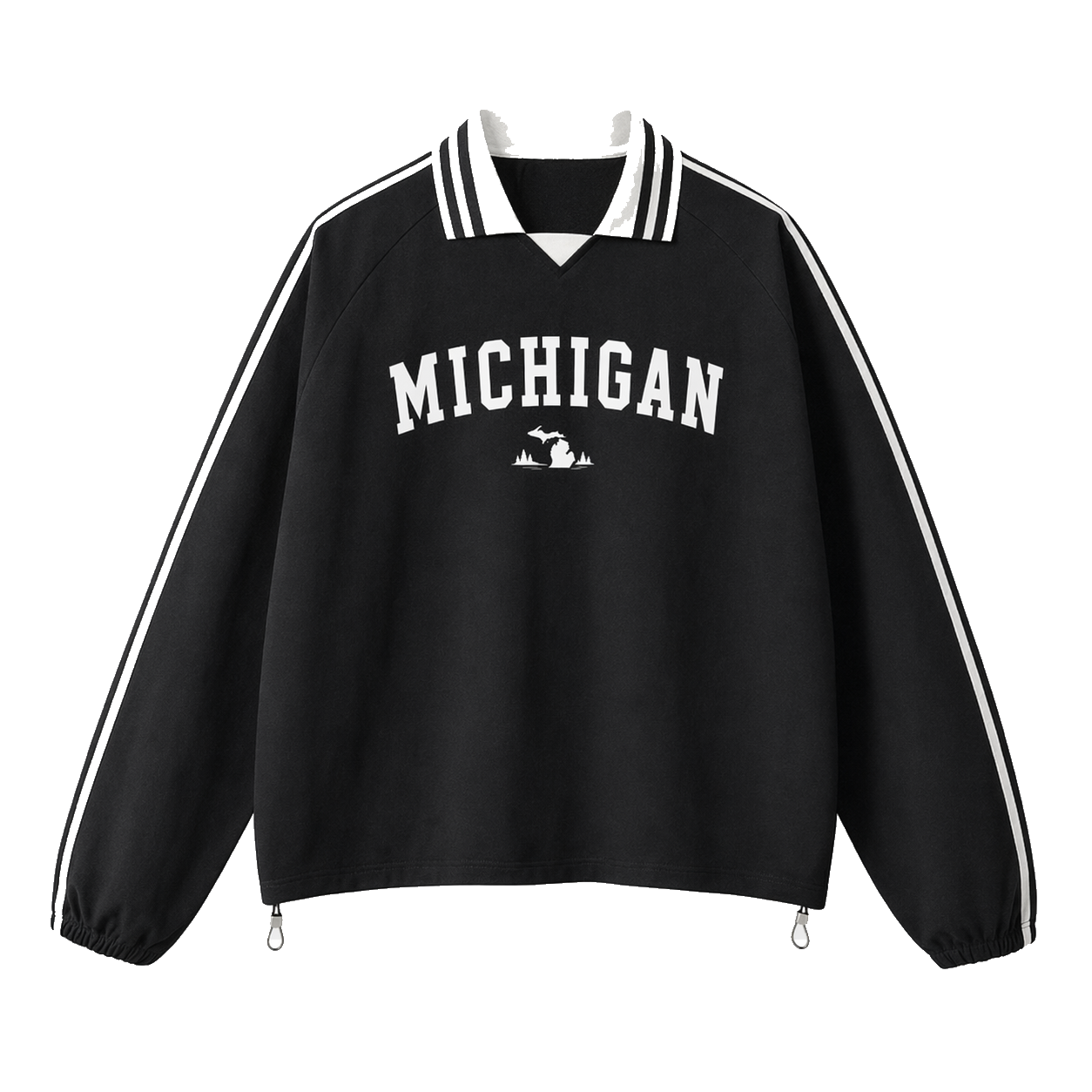 Collection 9 Michigan Contrast Striped Lapel Collar Sweatshirt - Black front