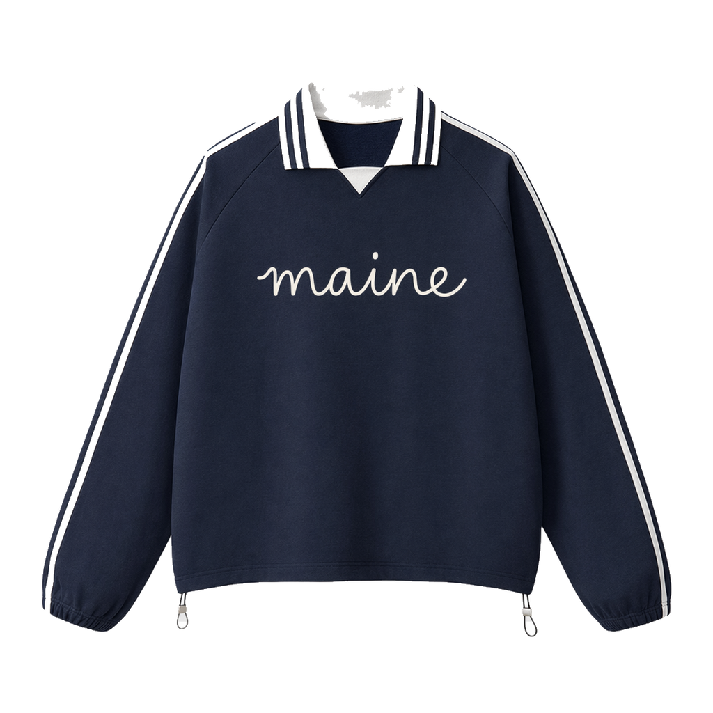 Collection 3 Maine Contrast Striped Lapel Collar Sweatshirt - Royal Blue front