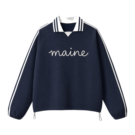 Collection 3 Maine Contrast Striped Lapel Collar Sweatshirt - Royal Blue front