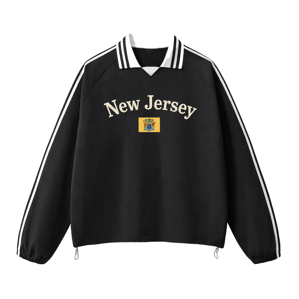 Collection 6 New Jersey Contrast Striped Lapel Collar Sweatshirt - Black front