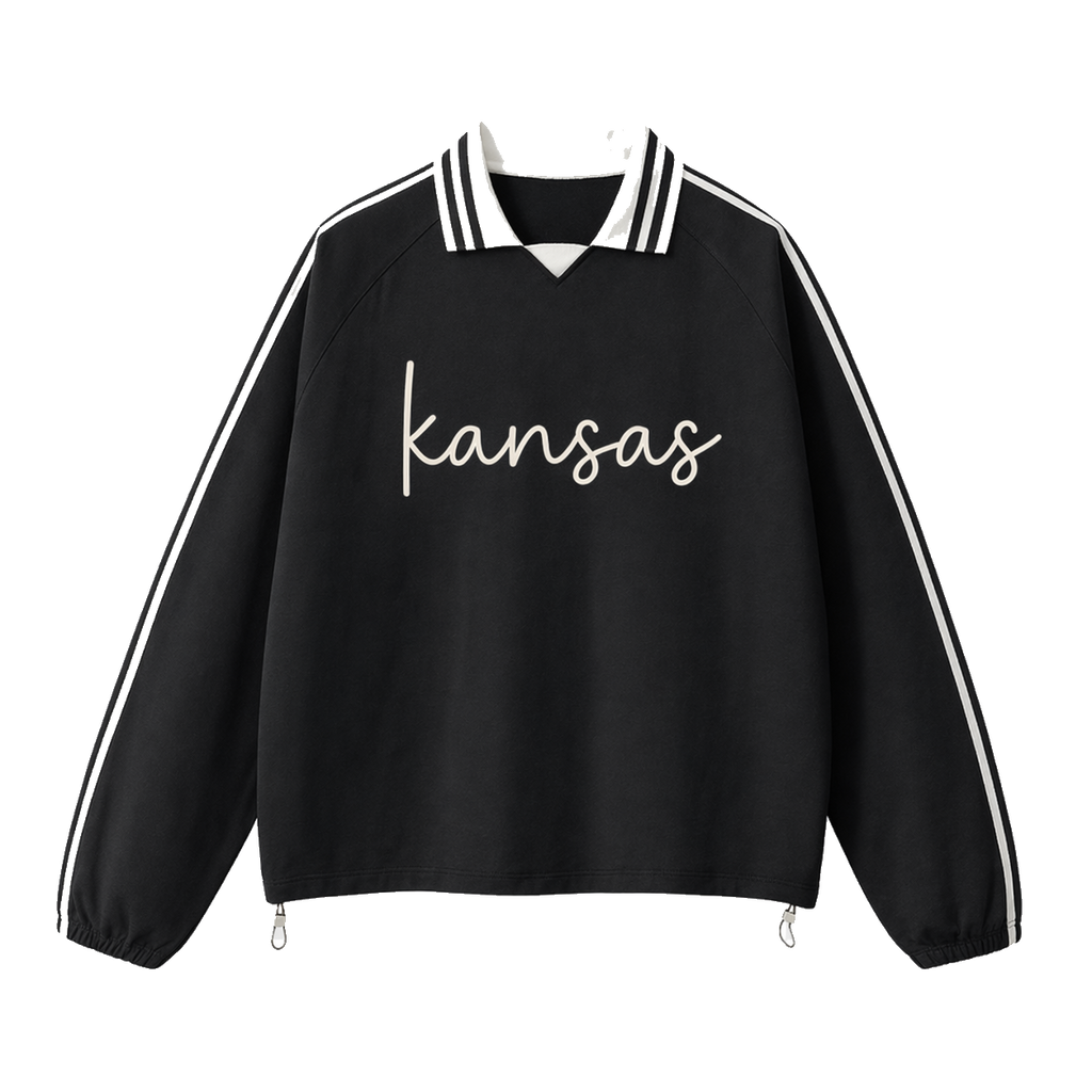 Collection 3 Kansas Contrast Striped Lapel Collar Sweatshirt - Black front