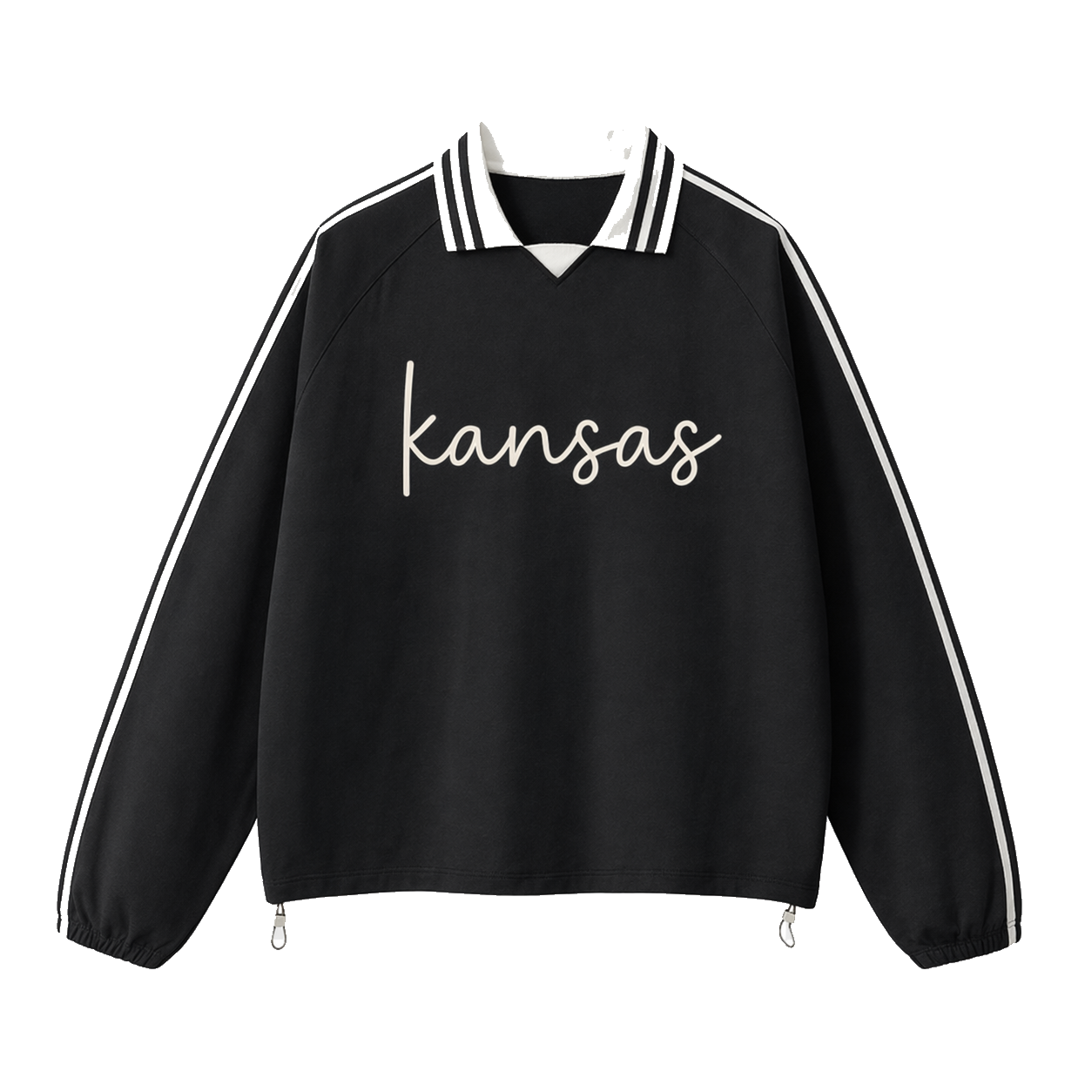 Collection 3 Kansas Contrast Striped Lapel Collar Sweatshirt - Black front