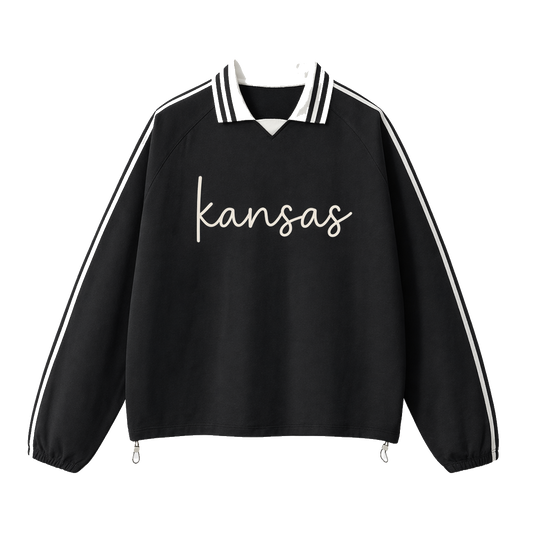 Collection 3 Kansas Contrast Striped Lapel Collar Sweatshirt - Black front