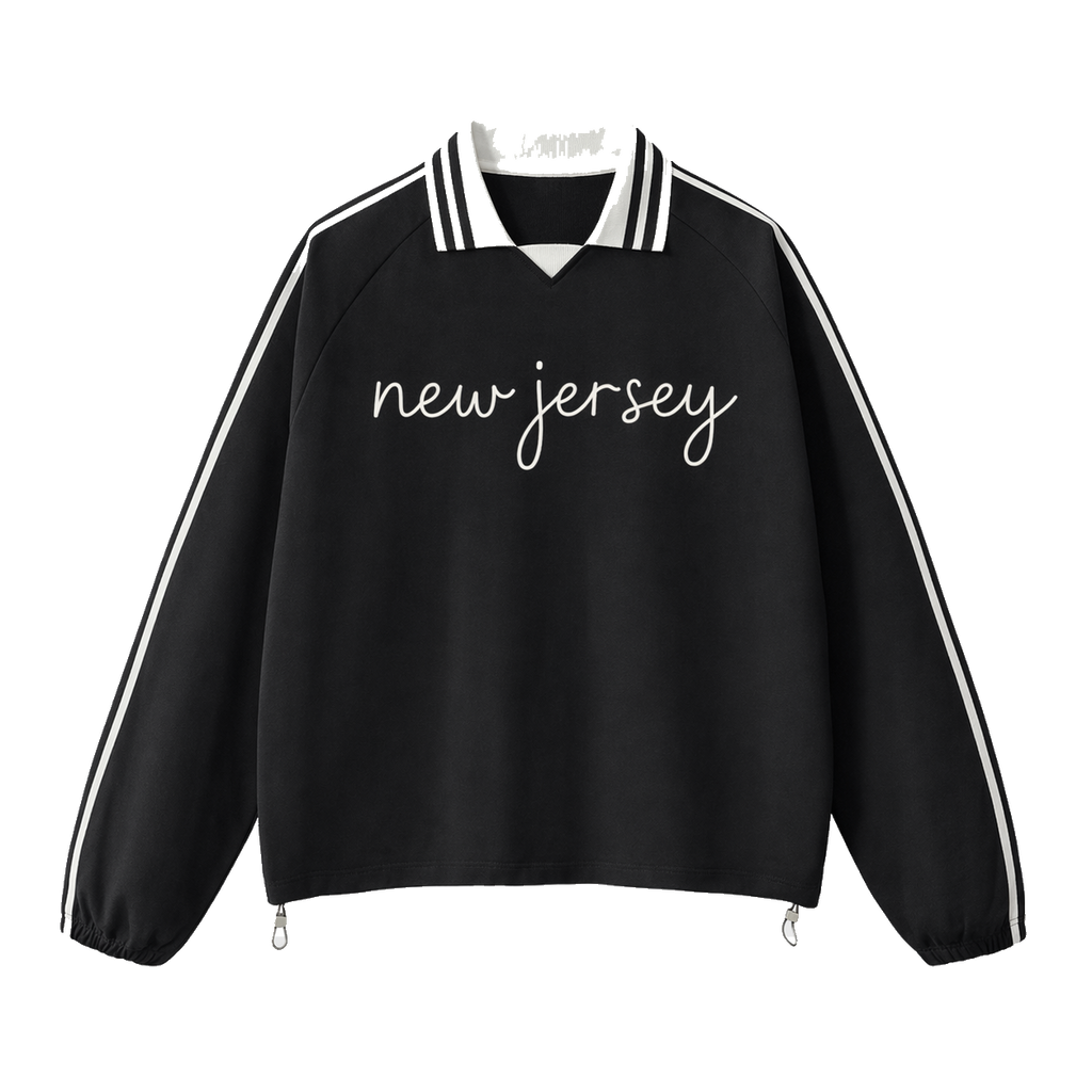 Collection 3 New Jersey Contrast Striped Lapel Collar Sweatshirt - Black front