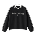 Collection 3 New Jersey Contrast Striped Lapel Collar Sweatshirt - Black front