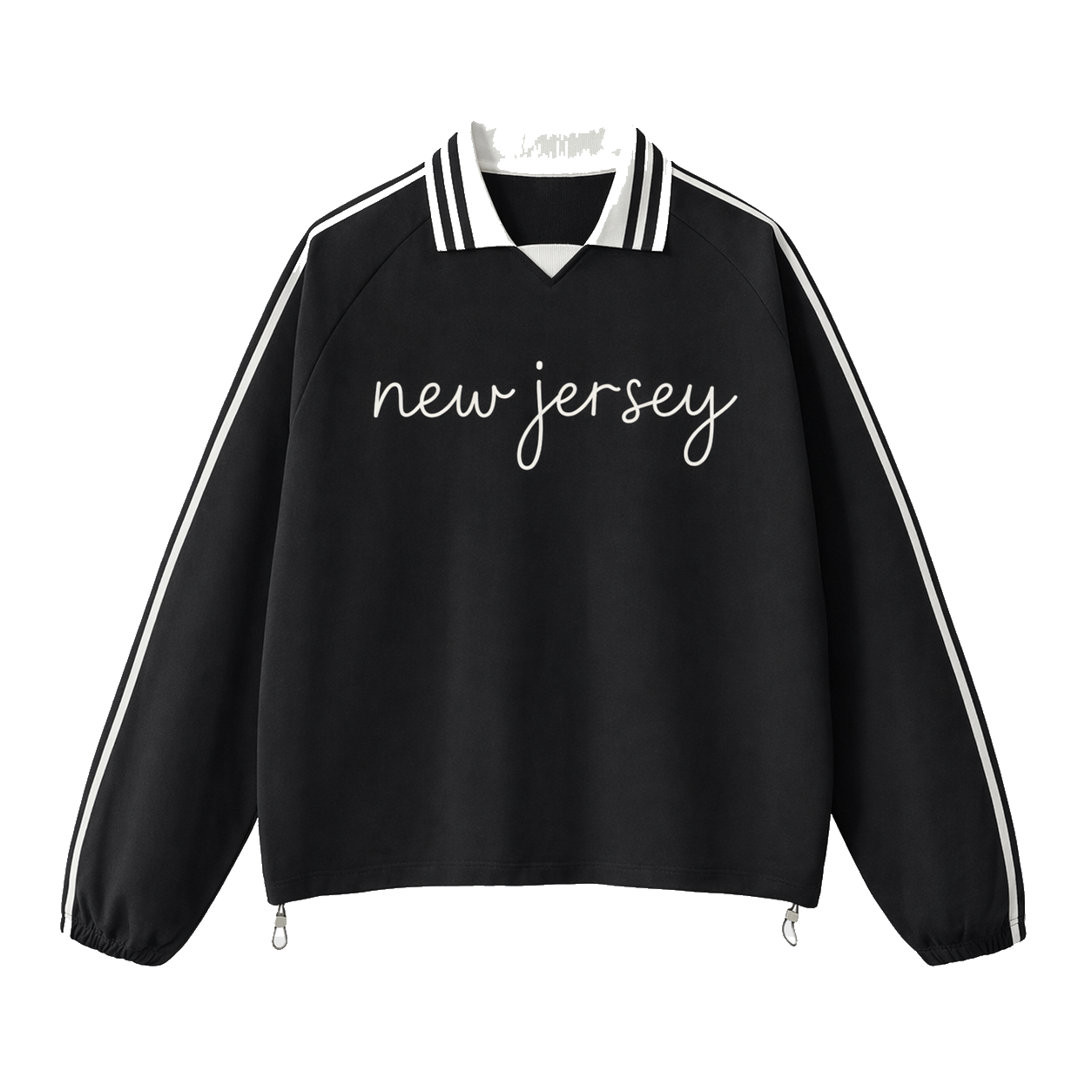 Collection 3 New Jersey Contrast Striped Lapel Collar Sweatshirt - Black front