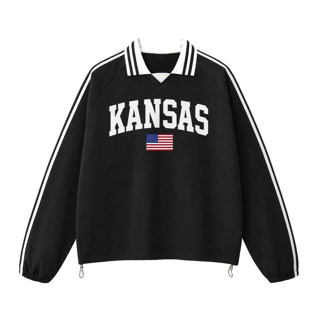 Collection 2 Kansas Contrast Striped Lapel Collar Sweatshirt - Black front