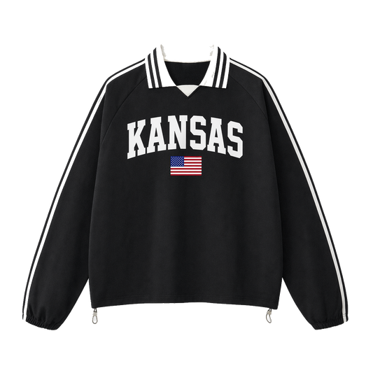 Collection 2 Kansas Contrast Striped Lapel Collar Sweatshirt - Black front