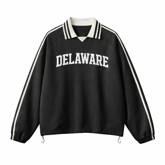 Collection 1 Delaware Contrast Striped Lapel Collar Sweatshirt - Black front