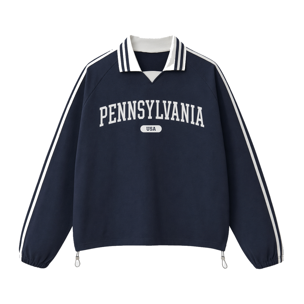 Collection 4 Pennsylvania Contrast Striped Lapel Collar Sweatshirt - Royal Blue front