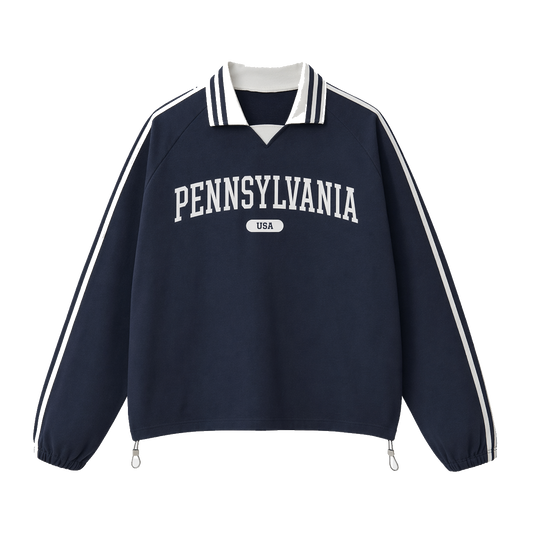 Collection 4 Pennsylvania Contrast Striped Lapel Collar Sweatshirt - Royal Blue front