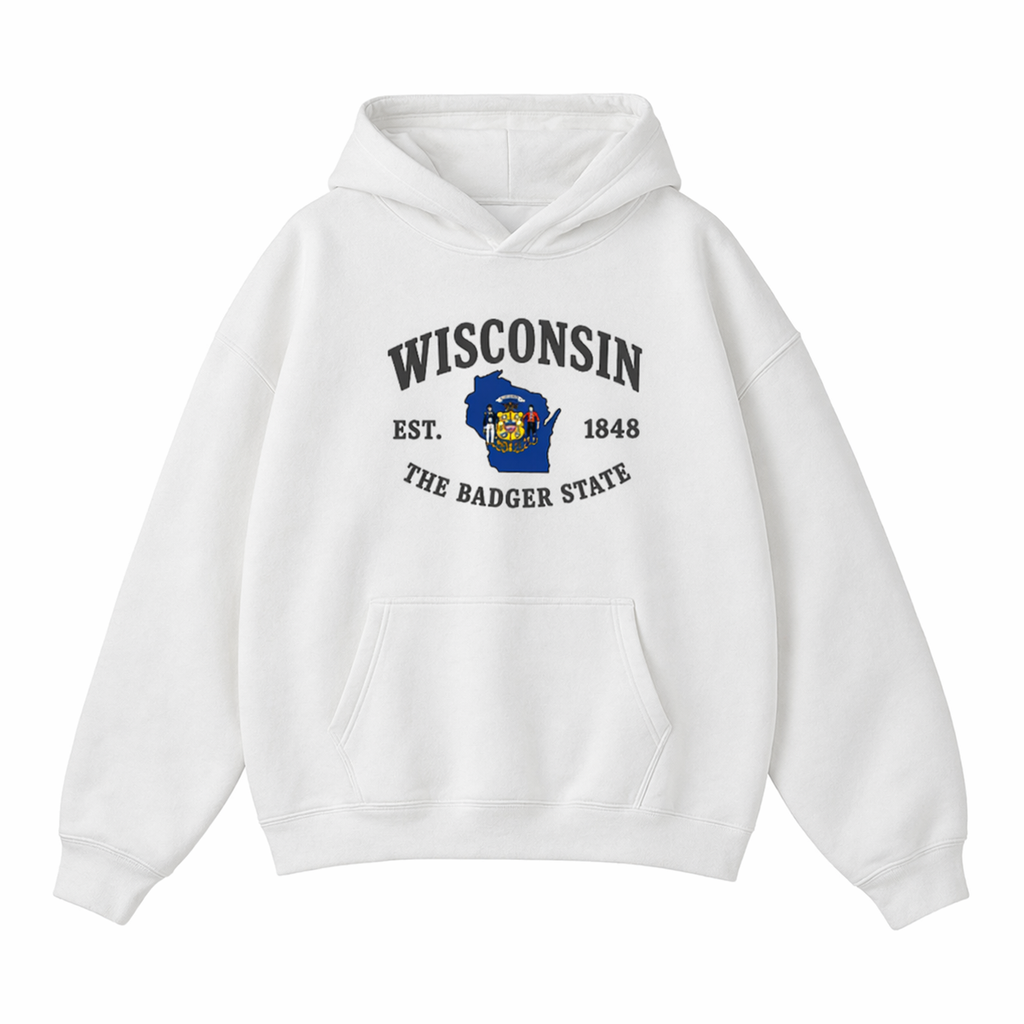 Collection 8 Wisconsin Oversize Fleeced Hoodie - White front