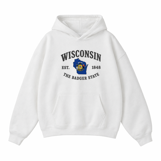Collection 8 Wisconsin Oversize Fleeced Hoodie - White front