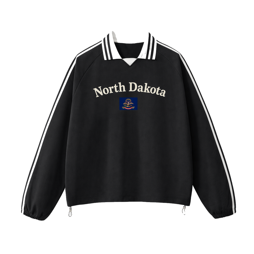 Collection 6 North Dakota Contrast Striped Lapel Collar Sweatshirt - Black front