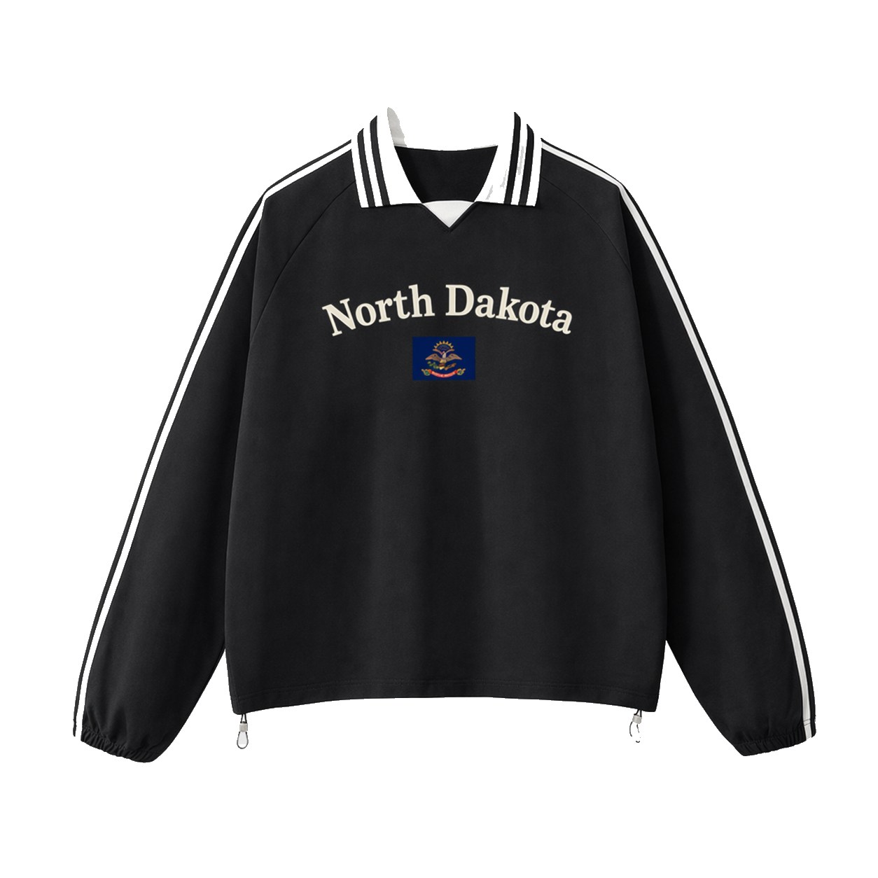 Collection 6 North Dakota Contrast Striped Lapel Collar Sweatshirt - Black front