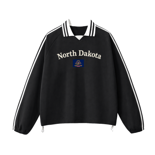 Collection 6 North Dakota Contrast Striped Lapel Collar Sweatshirt - Black front