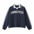 Collection 1 Connecticut Contrast Striped Lapel Collar Sweatshirt - Royal Blue front