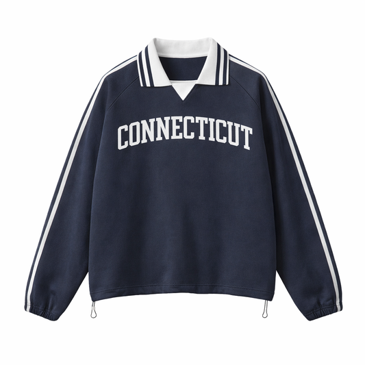 Collection 1 Connecticut Contrast Striped Lapel Collar Sweatshirt - Royal Blue front