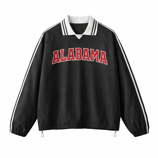 Collection 1 Alabama Contrast Striped Lapel Collar Sweatshirt - Black front