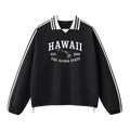 Collection 8 Hawaii Contrast Striped Lapel Collar Sweatshirt - Black front