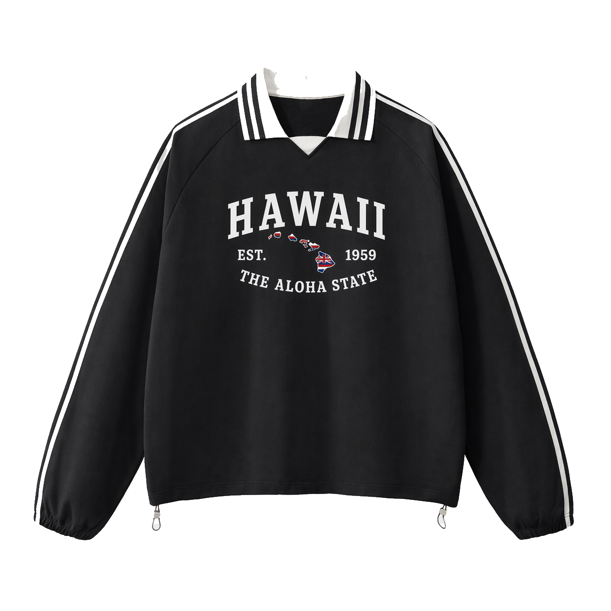 Collection 8 Hawaii Contrast Striped Lapel Collar Sweatshirt - Black front