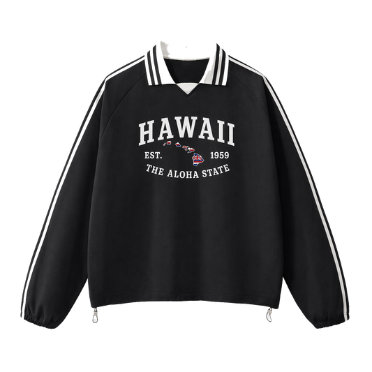 Collection 8 Hawaii Contrast Striped Lapel Collar Sweatshirt - Black front