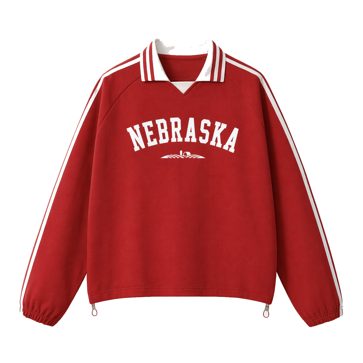 Collection 9 Nebraska Contrast Striped Lapel Collar Sweatshirt - Red front