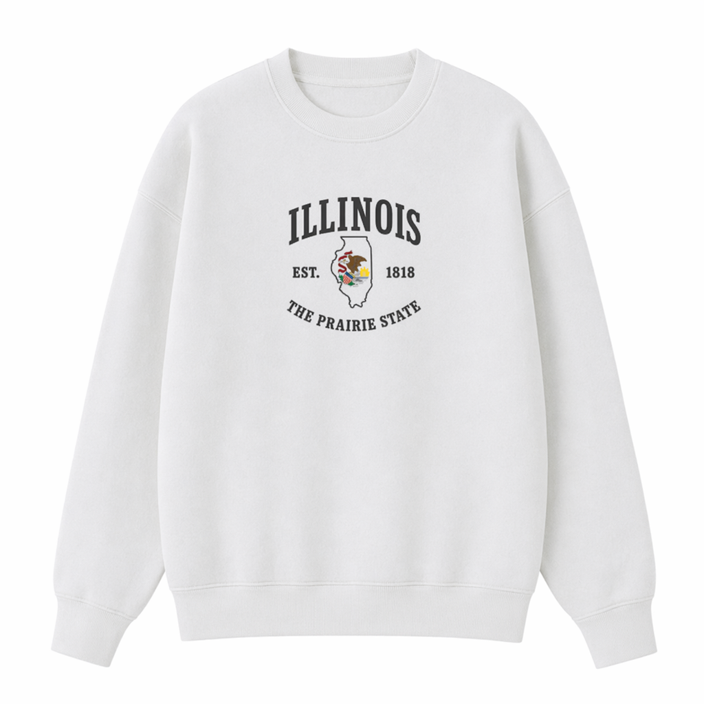 Collection 8 Illinois Essential Heavyweight Crewneck Sweatshirt - White front