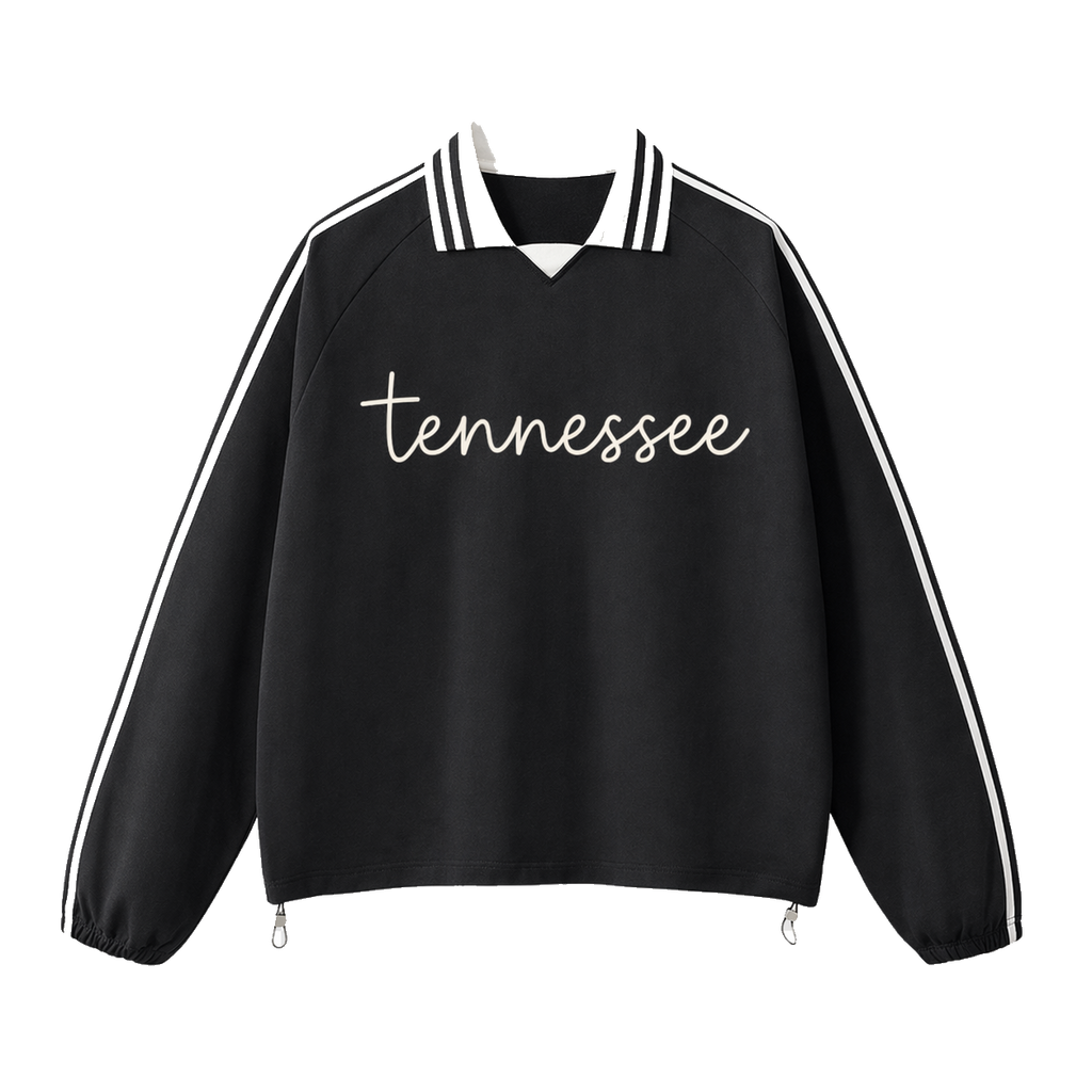 Collection 3 Tennessee Contrast Striped Lapel Collar Sweatshirt - Black front