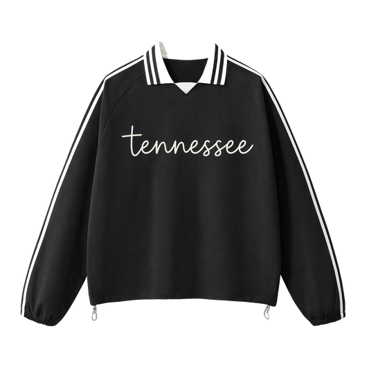 Collection 3 Tennessee Contrast Striped Lapel Collar Sweatshirt - Black front