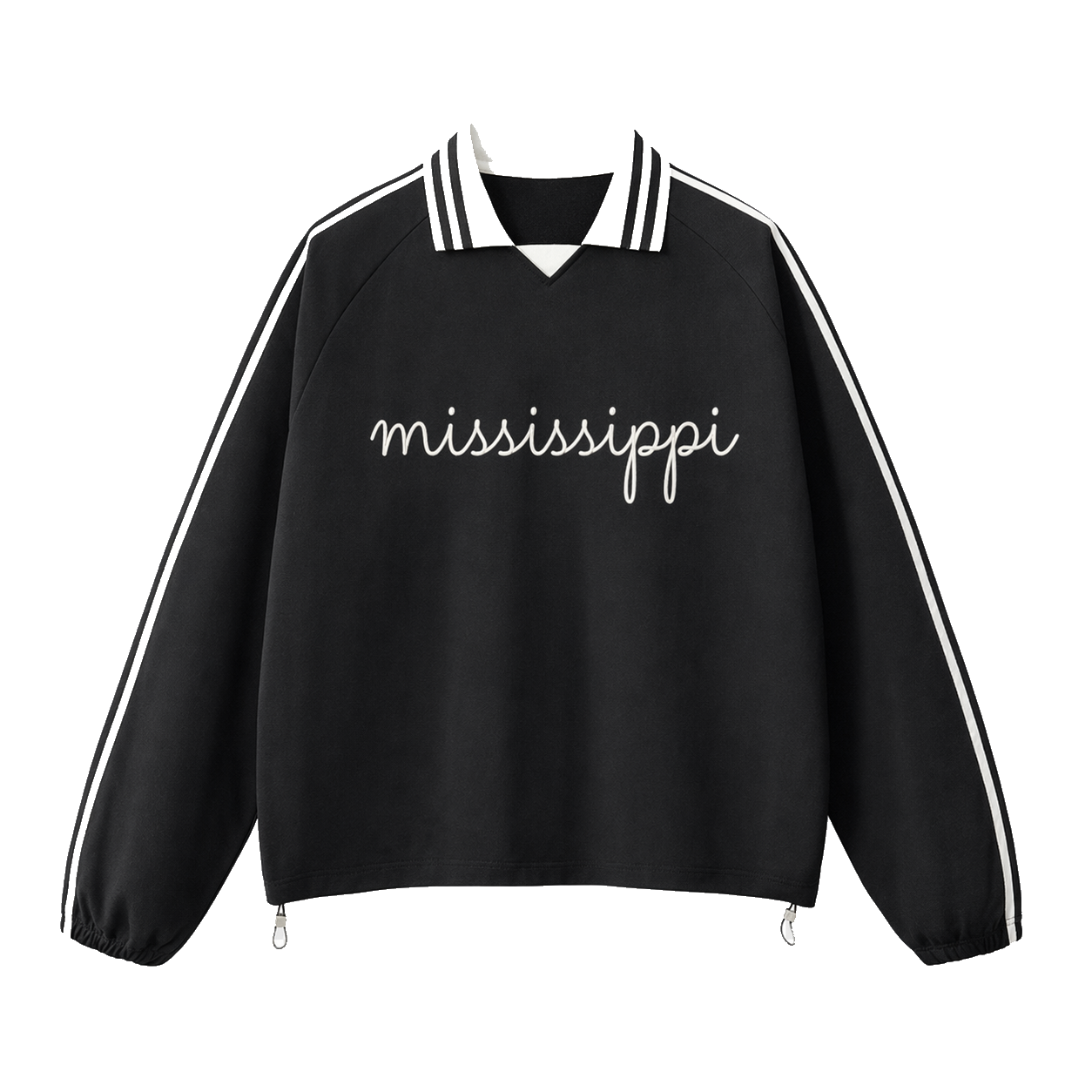 Collection 3 Mississippi Contrast Striped Lapel Collar Sweatshirt - Black front