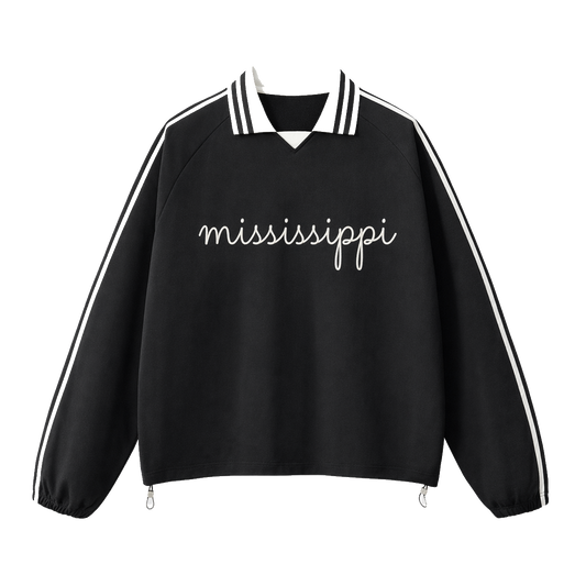 Collection 3 Mississippi Contrast Striped Lapel Collar Sweatshirt - Black front
