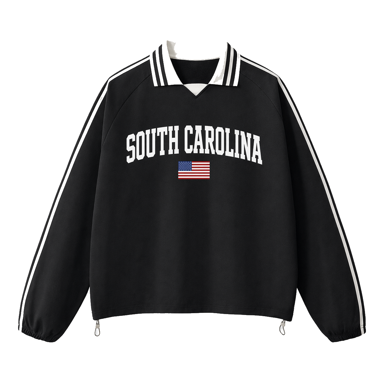 Collection 2 South Carolina Contrast Striped Lapel Collar Sweatshirt - Black front