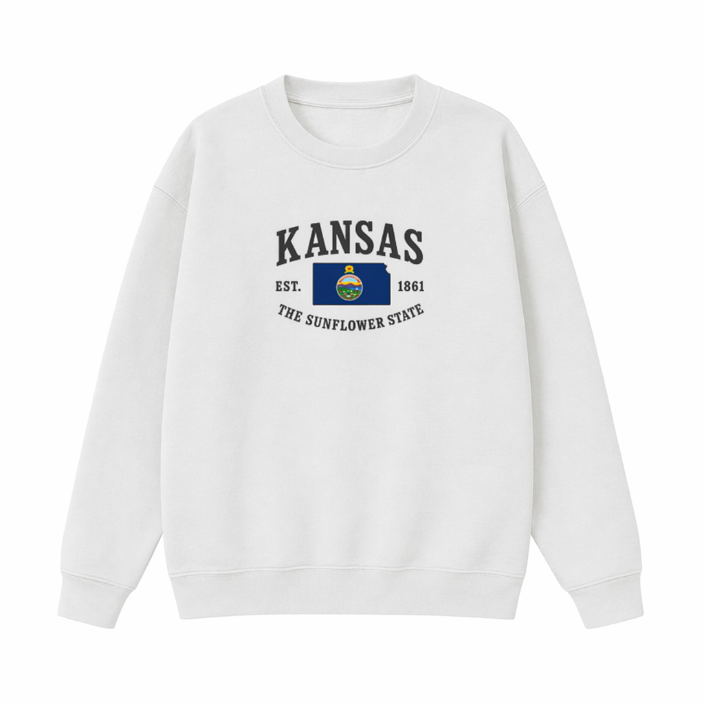 Collection 8 Kansas Essential Heavyweight Crewneck Sweatshirt - White front